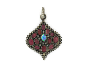Pave Diamond Ruby and Opal Pendant, (DRB-7094) - Beadspoint