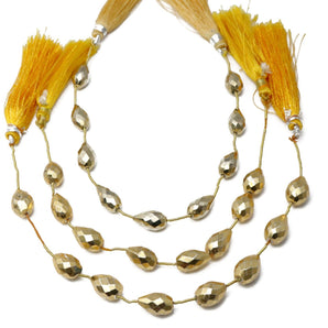 Natural Pyrite Gold Faceted Straight Drilled Tear Drops, 8x13 mm, Rich Color, Pyrite Gemstone Beads, (PYG-TRSD-8x13)(584)