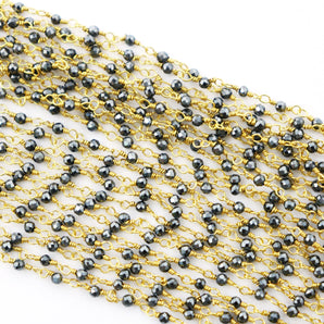 Pyrite Gunmetal wire wrapped rosary chain (RS-GPY-245) - Beadspoint