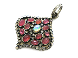 Pave Diamond Ruby and Opal Pendant, (DRB-7094) - Beadspoint