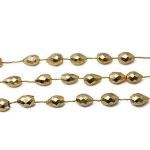 Natural Pyrite Gold Faceted Straight Drilled Tear Drops, 8x13 mm, Rich Color, Pyrite Gemstone Beads, (PYG-TRSD-8x13)(584)