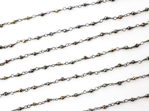 Pyrite Gunmetal wire wrapped rosary chain in Oxidized finish (RS-GPY-246) - Beadspoint
