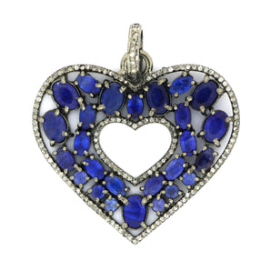 Pave Diamond Sapphire Heart Pendant, (DSP-7097) - Beadspoint