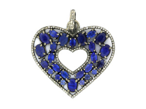 Pave Diamond Sapphire Heart Pendant, (DSP-7097) - Beadspoint