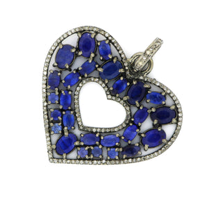 Pave Diamond Sapphire Heart Pendant, (DSP-7097) - Beadspoint