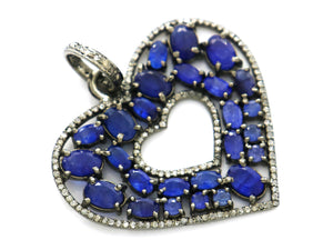 Pave Diamond Sapphire Heart Pendant, (DSP-7097) - Beadspoint