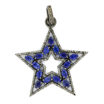 Pave Diamond Sapphire Star Pendant, (DSP-7098) - Beadspoint