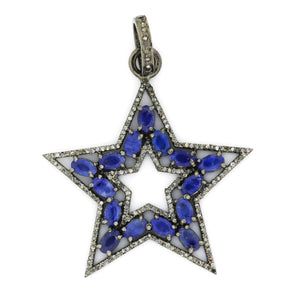 Pave Diamond Sapphire Star Pendant, (DSP-7098) - Beadspoint