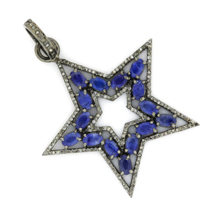 Pave Diamond Sapphire Star Pendant, (DSP-7098) - Beadspoint