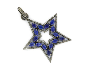 Pave Diamond Sapphire Star Pendant, (DSP-7098) - Beadspoint