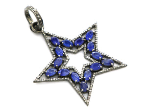 Pave Diamond Sapphire Star Pendant, (DSP-7098) - Beadspoint