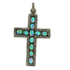 Pave Diamond Opal Cross Pendant, (DOP-7099) - Beadspoint