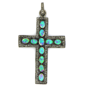 Pave Diamond Opal Cross Pendant, (DOP-7099) - Beadspoint