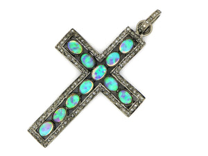 Pave Diamond Opal Cross Pendant, (DOP-7099) - Beadspoint
