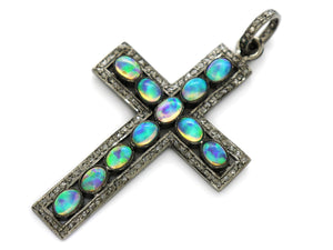 Pave Diamond Opal Cross Pendant, (DOP-7099) - Beadspoint