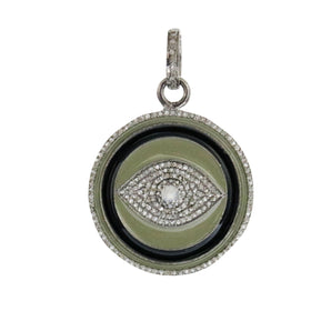 Pave Diamond Enamel Evil Eye Pendant with Rainbow Moonstone, (DEM-4081) - Beadspoint