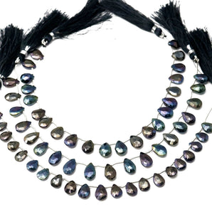 Natural Pyrite Multi Color Faceted Pear Drops, 7x10 mm, Rich Color, Pyrite Gemstone Beads, (PYMC-PR-7x10)(586)
