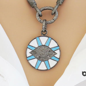 Pave Diamond Enamel Evil Eye Pendant, (DEM-4079) - Beadspoint