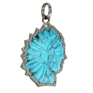 Pave Diamond Turquoise Native Indian Head Pendant, (DTR-2034) - Beadspoint