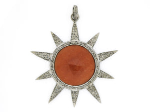 Pave Diamond Sunstone Pendant, (DSS-7102) - Beadspoint