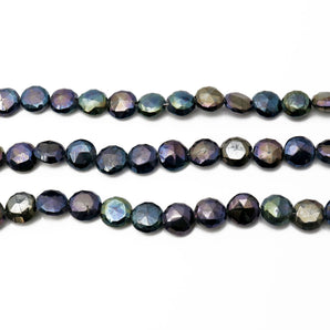 Natural Pyrite Multi Color Faceted Coin Drops, 9 mm, Rich Color, Pyrite Gemstone Beads, (PYMC-COIN-9)(588)