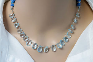 Natural Blue Topaz Faceted Pear Drops, 7x10-8x12mm, Topaz Gemstone Beads, (BTZ-PR-7x10-8x12) (108)