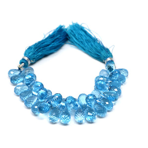 Natural Swiss Blue Topaz Faceted Tear Drops, 6x10mm, Topaz Gemstone Beads, (BTZ-TR-6x10) (109)