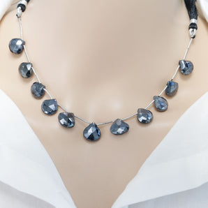 Natural Pyrite Gun Metal Faceted Heart Drops, 11-12 mm, Rich Color, Pyrite Gemstone Beads, (PYGM-HRT-11-12)(589)
