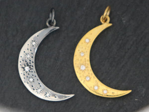 Sterling Silver Crescent starry moon w/ (AF-267) - Beadspoint