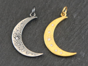 Sterling Silver Crescent starry moon w/ (AF-267) - Beadspoint