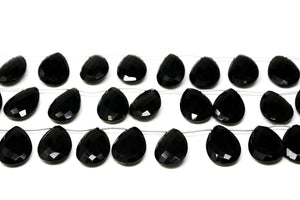Black Onyx Faceted Large Pear Drops, 18x25 mm, Rich Color, Onyx Gemstone Beads, (BONx-PR-18x25)(112)