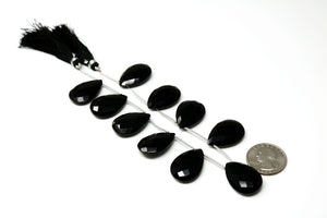 Black Onyx Faceted Large Pear Drops, 18x25 mm, Rich Color, Onyx Gemstone Beads, (BONx-PR-18x25)(112)