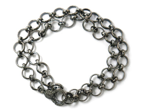 Sterling Silver Round Link w/ Diamond Clasp, (DCHN-09) - Beadspoint