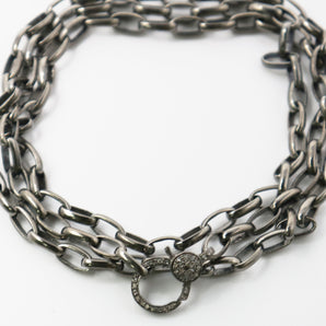 Sterling Silver Link Chain w/ Pave Diamond Clasp, (DCHN-08) - Beadspoint