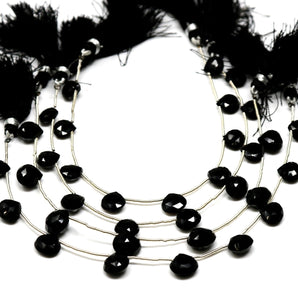 Black Onyx Faceted Heart Drops, 8-9 mm, Rich Color, Onyx Gemstone Beads, (BONx-HRT-8-9)(117)