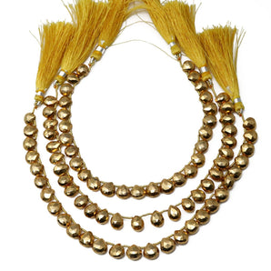 Natural Pyrite Gold Faceted Heart Drops, 7 mm, Rich Color, Pyrite Gemstone Beads, (PYG-HRT-7)(597)