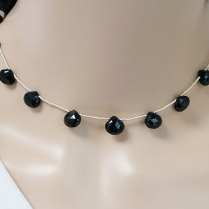 Black Onyx Faceted Heart Drops, 8-9 mm, Rich Color, Onyx Gemstone Beads, (BONx-HRT-8-9)(117)