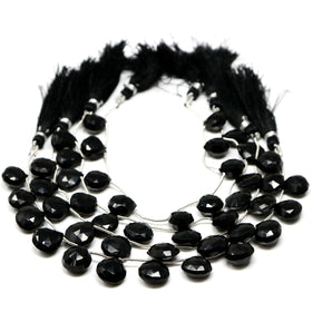 Black Onyx Faceted Heart Drops, 11-12 mm, Rich Color, Onyx Gemstone Beads, (BONx-HRT-11-12)(118)