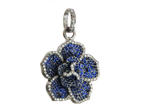 Pave Diamond & Sapphire Flower Pendant -- DSP-7114 - Beadspoint