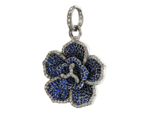 Pave Diamond & Sapphire Flower Pendant -- DSP-7114 - Beadspoint