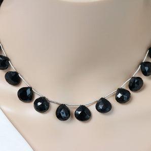 Black Onyx Faceted Heart Drops, 11-12 mm, Rich Color, Onyx Gemstone Beads, (BONx-HRT-11-12)(118)