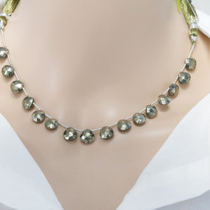 Natural Pyrite Faceted Heart Drops, 8-9 mm, Rich Color, Pyrite Gemstone Beads, (PY-HRT-8-9)(599)