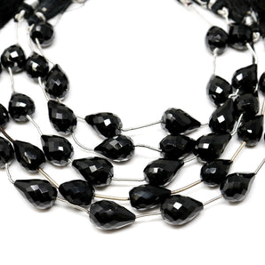 Black Onyx Faceted Straight Drilled Tear Drops, 10x17 mm, Rich Color, Onyx Gemstone Beads, (BONx-STD-10x17)(120)