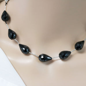 Black Onyx Faceted Straight Drilled Tear Drops, 10x17 mm, Rich Color, Onyx Gemstone Beads, (BONx-STD-10x17)(120)