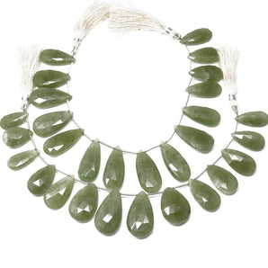 Natural Green Jasper Faceted Long Pear Drops, 10x19-15x29 mm, Rich Color, (JPG-PR-10x19-15x29)(601)