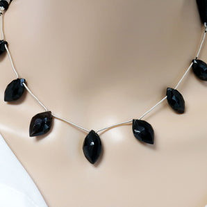 Black Onyx Faceted Marquise Drops, 10x20 mm, Rich Color, Onyx Gemstone Beads, (BONx-MQ-10x20)(121)