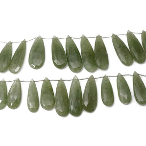 Natural Green Jasper Faceted Long Pear Drops, 11x25-13x41 mm, Rich Color, (JPG-PR-11x25-13x41)(603)