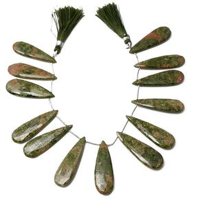 Natural Green Jasper Faceted Long Pear Drops, 13x40-14x45 mm, Rich Color, (JPG-PR-13x40-14x45)(604)