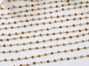 Hessonite Garnet  Wire Wrapped Rosary Chain, (RS-HES-193) - Beadspoint