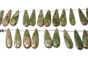 Natural Green Jasper Faceted Long Pear Drops, 13x40-14x45 mm, Rich Color, (JPG-PR-13x40-14x45)(604)